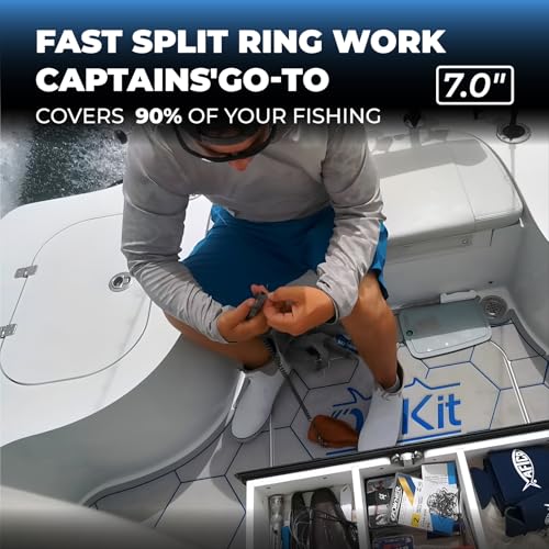 GOMEXUS Fishing Pliers Saltwater with Side Cutters, Never Rust Inshore & Nearshore Titanium Fishing gear with Lanyard & Leather Sheath, Hook Remover, (7'' Split Ring Nose) - color: Split Ring Nose