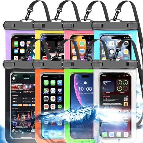 Famoby 8 Pack Multicolor Waterproof Phone Pouch, Cell Phone Waterproof Case Dry Bag,Protection Level: IP68,Beach Cruise for iPhone,Samsung,and More,Lanyard Included,(Fits Up to 8.3"),Multicolor 8 Pack - color: Multicolor 8 Pack