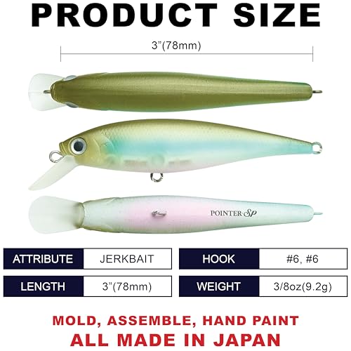 LUCKY CRAFT Pointer 78SP Fishing Lures, 3" Freshwater Bass & Trout Lures, Suspending 4ft-5ft Depth, Jerkbait, Bass Fishing Gear and Accessories, Ghost & Aurora - color: 585 NC Light Hitch Sakura