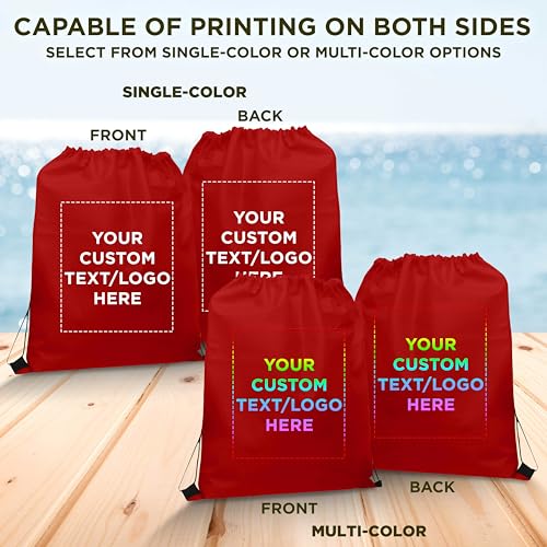 DISCOUNT PROMOS Custom Non-Woven Drawstring Backpacks Set of 10/50/100, Personalized Bulk Pack - color: Red, size: 10/50/100
