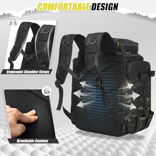 HAMBOLY Fishing Backpack 45L with Rod Holders, Water-Resistant Tackle Backpack for Fishermen, Large Capacity Fishing Gear Bag for Travel Hiking Camping - color: Dark CM