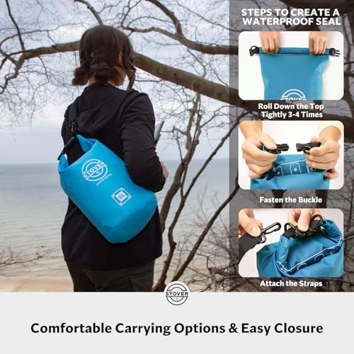 STOVER 5/10/25/30/40/55L Waterproof Dry Bag, Small Lightweight Roll Top Dry Bag Backpack w/Waterproof Phone Case, Kayaking, Travel, Hiking, Fishing, Tubing, Camping, the Beach, Men/Women (Blue) - color: 5l Blue, size: 5L