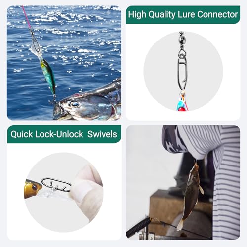 QISHUO High Strength Fishing Swivels Stainless Clips Steel Snap Swivels Barrel Connector Saltwater Swivel Fishing Rolling Black Nickel - size: Size 4+M (57lb) 50 pcs