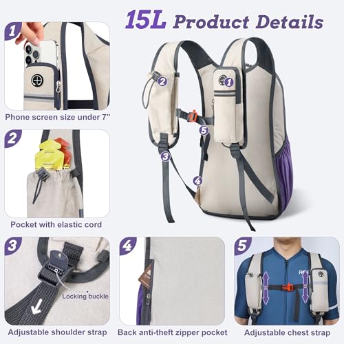 BECOJADDE 15L Small Hiking Backpack for Men Women Foldable Packable Back Pack Ultralight Hiking Daypack for Travel Camping Outdoor, Beige Purple - color: Beige Purple, size: 15L
