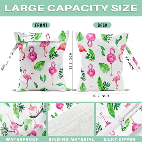 Wet Dry Bag for Swimsuit and Towels for Swimsuit Travel Beach Pool Diapers Dirty Yoga Gym Clothes Hook to Stroller Makeup Bag Waterproof Flamingo Tropical Palm Leaves Decor - color: Flamingo