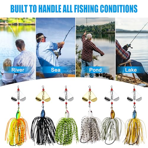 Spinnerbait Fishing Lures Kit Set, 6pcs Bass Fishing Buzzbait Multicolor Bass Trout Salmon Metal Spinner Baits Swim Jigs Freshwater Saltwater Fishing - color: Style A-6pcs
