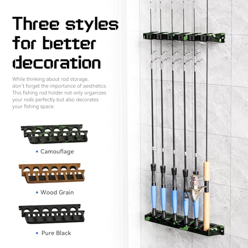 Fishing Wood Grain Rod Holder for Garage Fishing Pole Rack Vertical Wall-Mounted Stores 6 Rods or Combos Fits Most Rod Diameters Vertical 1 Pair - color: Wood Grain Vertical 1 pair