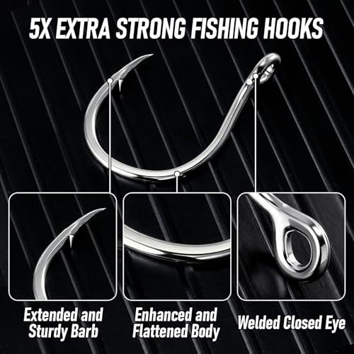 Alwonder Fishing Circle Hooks 5X Strong Catfish Octopus Livebait Hooks, High Carbon Steel Welded Fishing Hook Jigging Replacement Hook for Freshwater Saltwater Trolling Tackle Tuna, Marlin, Wahoo - size: #9/0 - 5 Pack