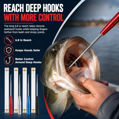 4PCS Fish Hook Remover Tool – Stainless Steel Fishing Hook Remover, Quick Removal Extractor with Storage Tube, Essential Fishing Gear and Equipment for Anglers