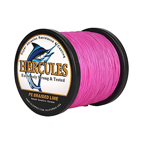 HERCULES Braided Fishing Line 12 Strands, 100-2000m 109-2196 Yards Braid Fish Line, 10lbs-420lbs Test PE Lines for Saltwater Freshwater - color: Pink - 12 Strands, size: 10lbs - 1500m - 0.12mm