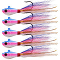 Bucktail Jigs Saltwater Fishing Lures, 5pcs Premium Bucktail Hair Jigs Head Saltwater Striper Lures for Bass Flounder Bluefish Halibut Redfish Surf Fishing 1/4oz 1/2oz 1oz 1.5oz 2oz - color: Purple/Red, size: 1.5oz