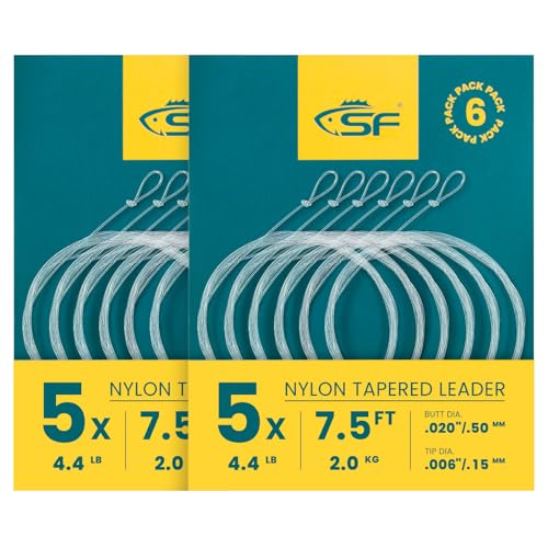 SF Pre-Tied Loop Fly Fishing Tapered Leader Nylon Clear Trout Freshwater Saltwater Bonefish Permit Bass Salmon Steelhead 7.5FT 9FT 10FT 12FT 15FT 0X 1X 2X 3X 4X 5X 6X 7X - size: 7.5FT-5X, style: Freshwater Knotted 12-pack