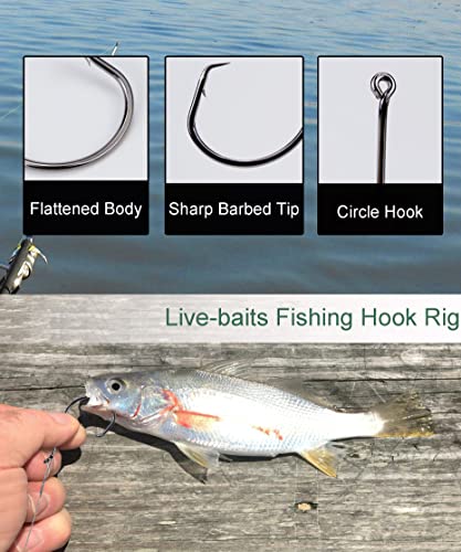 Fishing Circle Hooks Saltwater 50pcs Leader Hook Rigs for Catfish Bass With Offset Hooks - size: 1/0, 50 Pack