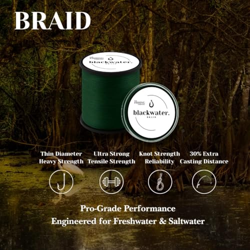 Blackwater Braid 8X Braided Fishing Line – Smooth, Strong UHMWPE Fiber – Abrasion Resistant, Zero Stretch – for Saltwater & Freshwater - color: Dark Green, size: 15LB (500 Yards)