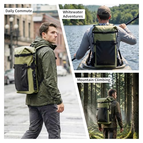 Waterproof Dry Bag,Heavy Duty Hiking Backpack Roll-Top Closure Bag for Kayaking, Hiking, Camping, Boating- Men/Women ﻿ - color: green