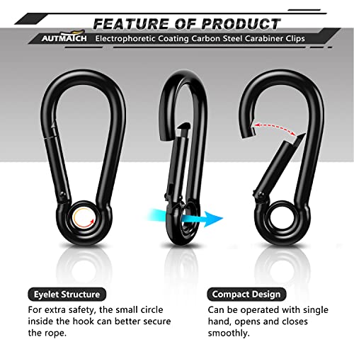 AUTMATCH Carabiner Clips, 3" Spring Snap Hook Caribeener Clips Buckle Pack Grade Heavy Duty Carabiners Quick Link for Camping, Fishing, Hiking, Traveling, 4 Pack - style: Carbon Steel - Circle Black