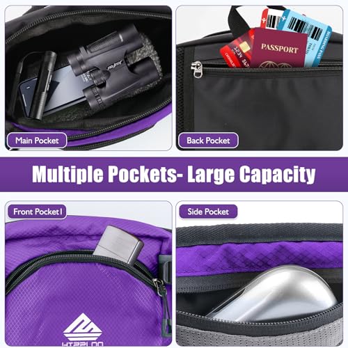 Fanny Pack Waist Bag with Water Bottle Holder for Men Women Running Hiking Travel Dog Walking Workout Cycling Outdoor (Purple) - color: Purple