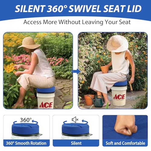 5 Gallon Bucket Seat with 3" Thick Seat Foam Cushion, 360°Swivel Bucket Lid Seat, Waterproof & Silent Bucket Seats for Dove Duck Hunting, Ice Fishing, Baseball, Camping - color: Blue