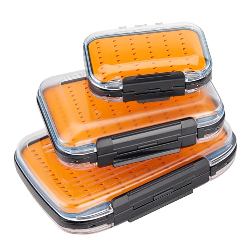 Gonex Fly Boxes for Fly Fishing Jig Boxes Two-Sided Waterproof Lightweight Fly Fishing Box Easy Grip Transparent Lid Fly Fishing Lures Box Sizes A+B+C, Orange - color: Orange, Black, Transparent, size: SizeA+SizeB+SizeC