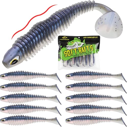 LUCKYFISHING Paddle Tail Swimbaits 10/16/20 PCS Fishing Lures Soft Plastic Lures for Trout Crappie Walleye Soft Baits for Bass Fishing Freshwater Saltwater 4.1/3.5/3/2.5 Inch - color: Blue Pearl, size: 3.5 inch-10pcs