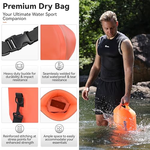 MARCHWAY Floating Waterproof Dry Bag Backpack 5L/10L/20L/30L/40L, Roll Top Sack Keeps Gear Dry for Kayaking, Rafting, Boating, Swimming, Camping, Hiking, Beach, Fishing - color: Orange, size: 5L