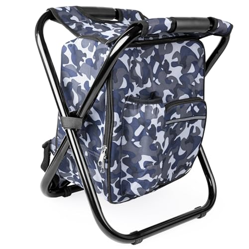 Kikerike Backpack Stool Cooler Chair Heavy Duty 300 LBS Max Load Portable Lightweight Stool Backpack Folding Fishing Cooler Seat for Camping Hunting Fishing - Arctic Camo - color: Arctic Camo