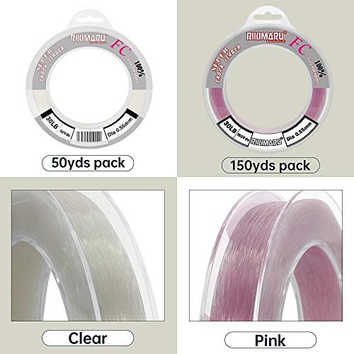 Rikimaru FC 100% Fluorocarbon Pure Shock Resistant, Sinks Faster Than Mono, Leader Material, 2LB-150LB - color: Clear, size: 50Yards-4LB