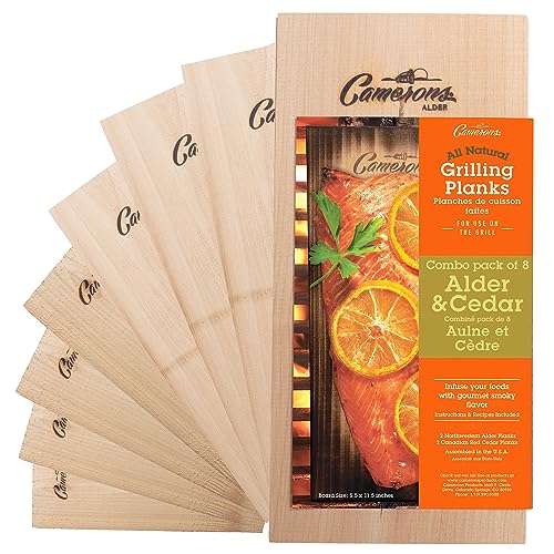 Camerons Cedar & Alder Grilling Planks - 8 Pack (5.5x11.5") - Premium Natural Wood - Easily Infuse Smoky Flavor into BBQ Salmon, Fish, Pork, Veggies, and More - Sourced in the USA - Grilling Gift Idea - size: 8-Pack