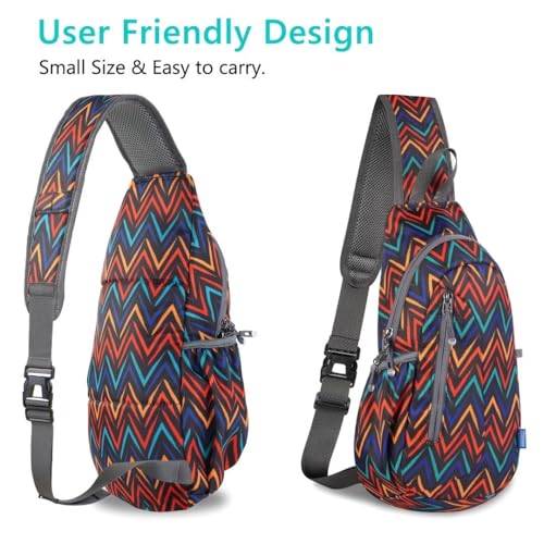 TITECOUGO Small Sling Bag, Lightweight Crossbody Backpack for Men Women, Shoulder Bag for Sports and Outdoor - color: Mix-zigzag Stripes