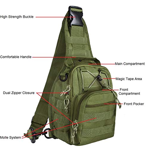 FAMI Outdoor Tactical Bag Backpack, Military Sport Bag Pack Sling Shoulder Backpack Tactical Satchel for Every Day Carry (Army Green) - color: Army Green
