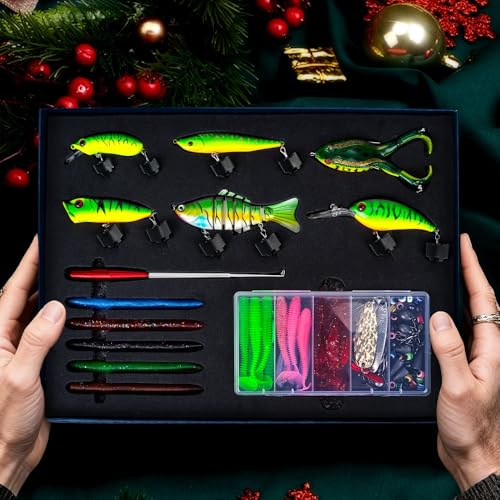 104PCS Fishing Lures Kit, Fishing Gear & Accessories with Premium Gift Box | Glide Bait , Hooks,Weights, Fish Hook Remover,Hard & Soft Baits for Bass Trout Pike Salmon for Dad - style: 6c
