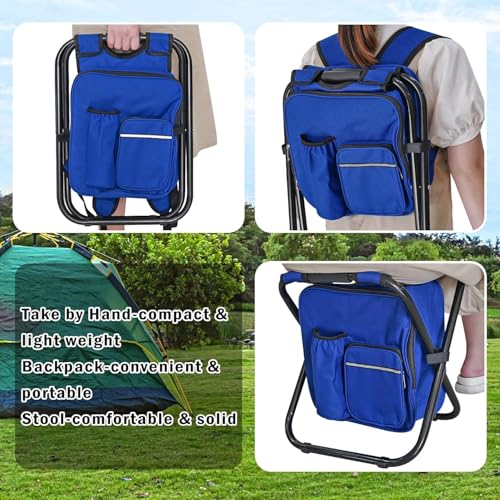 Kikerike Backpack Stool Cooler Chair Heavy Duty 300 LBS Max Load Portable Lightweight Stool Backpack Folding Fishing Cooler Seat for Camping Hunting Fishing - Dark Blue - color: Dark Blue