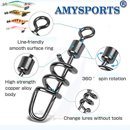 AMYSPORTS Fishing swivels Corkscrew snap swivels Fishing Tackle swivels Saltwater Freshwater Leader Lure jigs line Connector - size: Size8 (42lb) 50 pcs