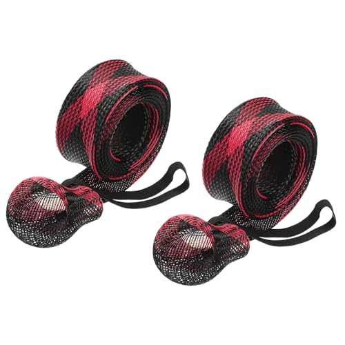 PATIKIL Rod Sock, Fishing Rod Sleeve Cover Braided Mesh Pole Protector Gloves Fishing Tools Flat End for Spinning Fishing Rod Fly Rod Ice Rod Casting Rod - color: Black Red, size: 67 Inch