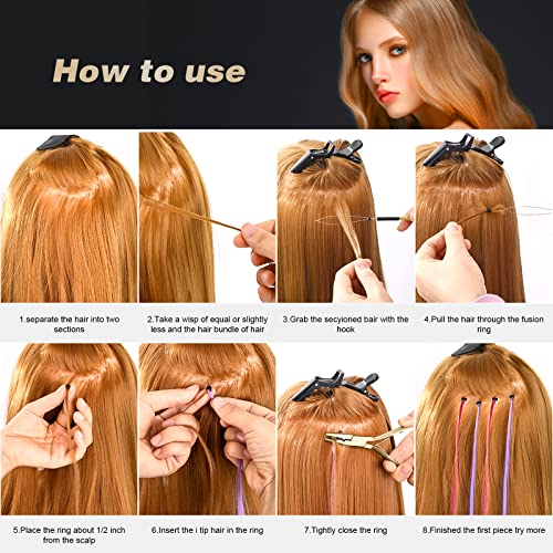 EHDIS Hair Extension Beading Tool Kit Stainless Steel Hair Extensions Micro link Bead Closer and Remover Pliers set, Beads Hair Pulling Hook & Micro Ring Loop Tool Set (Gold) - color: Gold