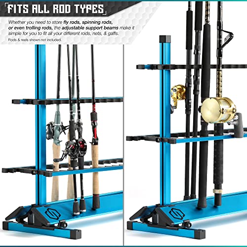 Savior Equipment Fishing Rod Rack Holder Organizer, 24-48 Slots to Hold Fresh Salt Water Spinning Rods & Reel Combo, Lightweight Aluminum Vertical Fish Pole Garage Storage Ground Display Stand - color: Ocean Blue, size: 36-Slots