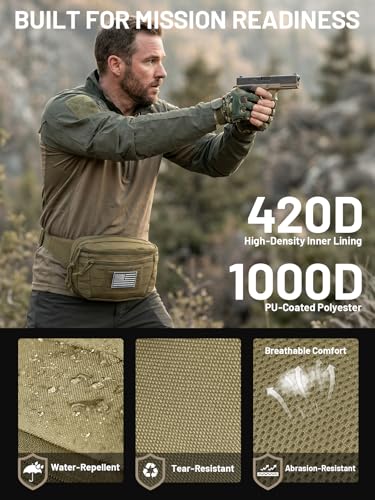 Tactical Sling Bag, Fanny Pack,2in1,CCW & EDC Shoulder Bag with MOLLE & Pistol Holster - 1000D Adjustable Strap for Outdoor Carry Men & Women - color: Khaki