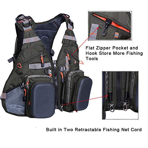 Waxaya Lightweight Fly Fishing Vest with Multi Pockets Adjustable Size Mesh Fishing Backpack for Men and Women - color: Green2