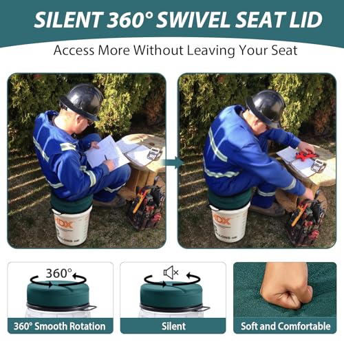 5 Gallon Bucket Seat with 3" Thick Seat Foam Cushion, 360°Swivel Bucket Lid Seat, Waterproof & Silent Bucket Seats for Dove Duck Hunting, Ice Fishing, Baseball, Camping - color: Green