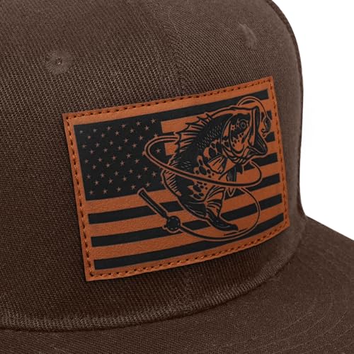 Fishing Gifts for Men - Snapback & Trucker Hats - American Flag Outdoor Fishing Hat - color: 10.camel Flatbrim (Bassflag)