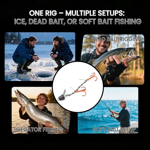 9KM DWLIFE Stinger Hooks Stinger Rig Treble Hooks with Sinker Weight Soft Bait Swimbait Predator Fishing Rig with Straight/Angled Threaded Needle for Pike, Walleye, Musky, Ice Fishing & Dead Bait - size: 1/0#, style: Straight Threaded Needle