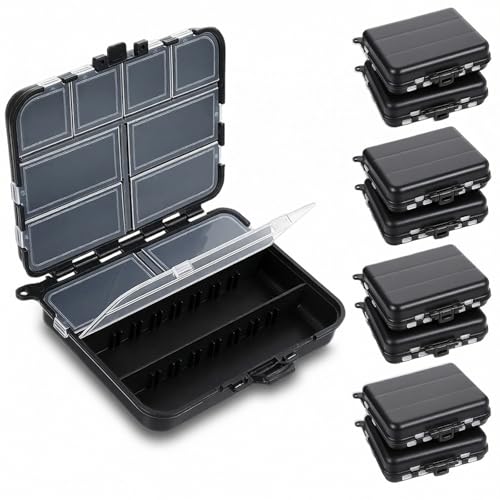 8 Pack Small Tackle Box, Plastic Fishing Organizer with 12 Compartments & Lanyard, Large Tackle Storage Containers for Hooks Lures Baits