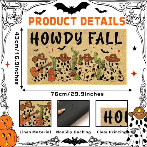 Funny Ghost Doormat Outdoor Howdy Fall Holiday Welcome Door Mat Halloween Entrance Floor Mat Indoor Non Slip Welcome Doormat Front Back Door Inside Outside Washable Entryway Carpet Rug - color: Howdy