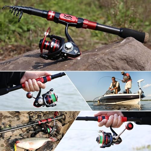 Sougayilang Fishing Pole with Spinning Reel Portable Fishing Rod Reel Combos - size: 1.8M/5.91FT Rod with 2000 Reel, style: Full Kits With Bag