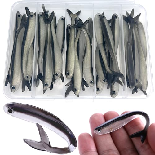 Fishing Soft Plastic Lures, Paddle Tail Swim Baits for Bass Fishing,Paddle Tail Swimbaits for for Bass Trout Walleye Lures, 30/50pcs Soft Plastic Baits with Box - color: D:3.15in/0.07oz-30pcs