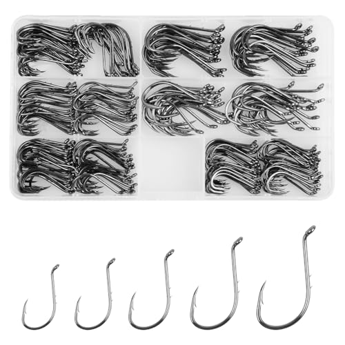 Octopus Baitholder Fishing Hooks, 150pcs Black High Carbon Steel Fishing Hooks Sharp Double Barbed Fish Hooks Offset Circle Hooks for Saltwater Freshwater