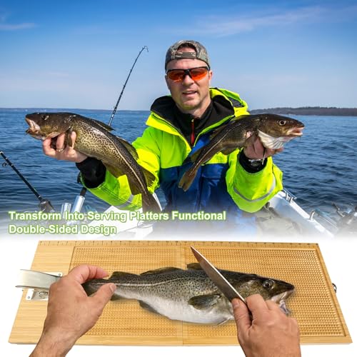 Foldable Fish Cleaning Board with Clamp - Extra Large 32"x 12"Fish Cutting Board - Non-Slip Surface, Portable Fish Measuring Board - Ideal Gift for Anglers and Outdoor Enthusiasts