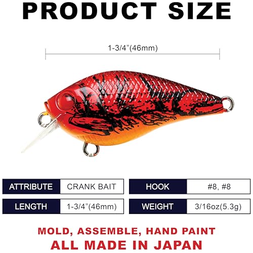 Lucky Craft LC 0.5 Squarebill Crankbait, Silent Fishing Lure for Bass Trout and Pike, Made in Japan, Freshwater Fishing Gear, Hard Bait Bass Lures - color: 137 to Craw