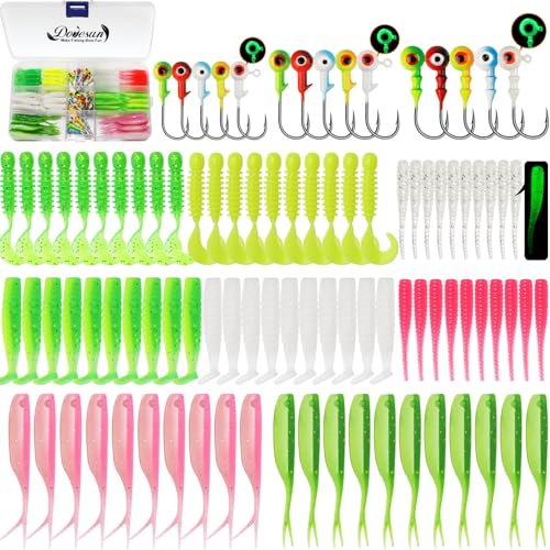 Dovesun Crappie Lures with Jig Heads Kit, Soft Plastic Grubs-Tube Baits 1/8oz 1/16oz 1/32oz Crappie Jigs Walleye Trout Bass Crappie Baits 95-120pcs - color: C-110PCS-Crappie Lures(small)