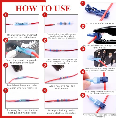 Tnisesm 1530Pcs Ultimate Heat Shrink Wire Connectors with Wire Cutter Stripper Waterproof Electrical Spade Connectors kit, Insulated Crimp Ring Fork Spade Terminal T-Tap Solder Butt Splice Connectors